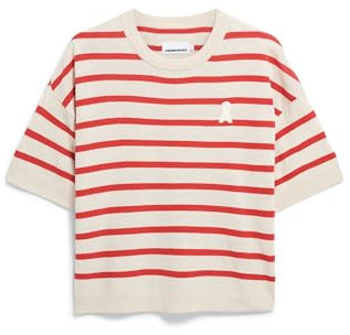 ARMEDANGELS Damen Strickshirt aus Leinen-Mix LIZAA LINO Stripes Relaxed Fit Raw White-Coral Blush