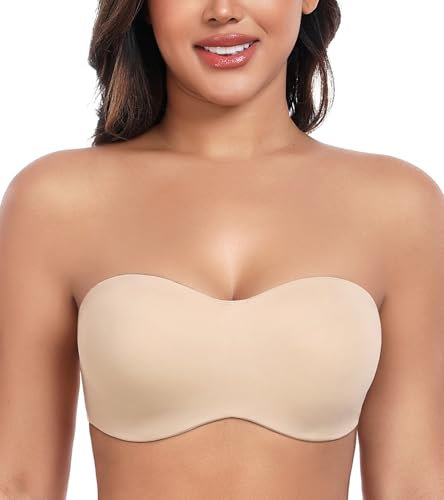 DotVol Damen Große Größen Bandeau Bügel Ungepolstert Trägerloser Multiway Minimizer BH(Beige, 85C)