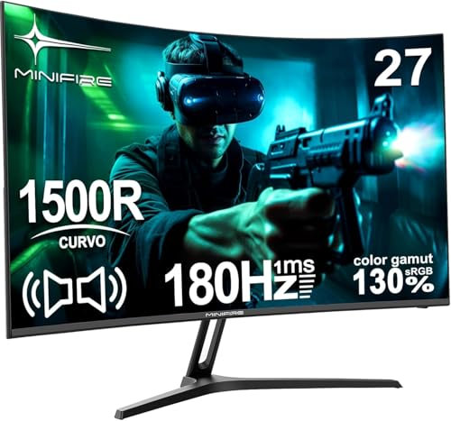 Minifire 27 Inch Curved Gaming Monitor 160Hz, FHD 1920x1080, PC Screen with VA Panel 1500R, 1Ms GtG, sRGB130%, Computer Screen, VESA Compatible, Eye Care Adaptive Sync HDMI＆DP Prots (MFG27C1L)