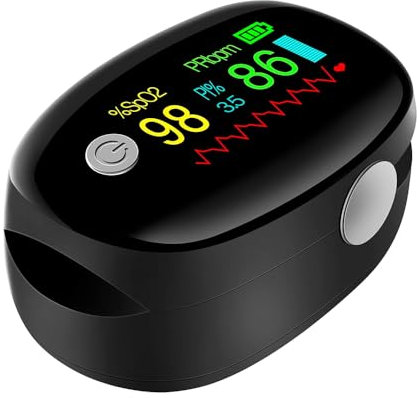 Pulsoximeter für Erwachsene mit Farbdisplay-LCD – Oximeter Finger Sauerstoff Blutsauerstoffmessgerät (SpO2) & Herzfrequenz-Monitor am Finger | 3-5 Sekunden Schnellmessung (schwarz)