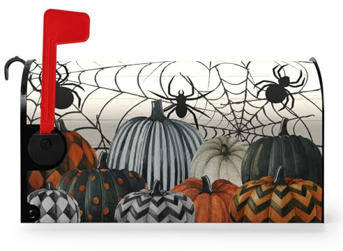 Dacawin Copertura magnetica per cassetta postale di Halloween, motivo: ragni di zucca autunnale, copertura spettrale per cassetta postale di Halloween, dimensioni standard, 53 x 45 cm, decorazioni