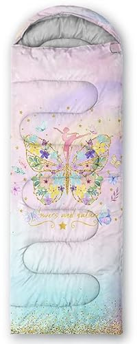 HOSIMA Patrón de Mariposa Saco de Dormir, Impermeable, Ideal para Camping, Senderismo y Actividades al Aire Libre, con Bolsa de Compresión (SDC305)