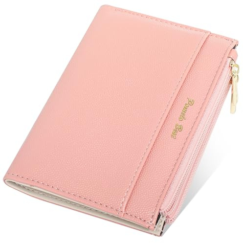Pomelo Best Monedero pequeño de piel sintética para mujer, doble pliegue con protección RFID, 6 compartimentos para tarjetas, 2 bolsillos con cremallera, rosa claro, small, Casual