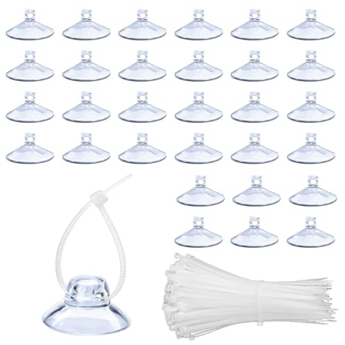RPHONGHONG 30 Pcs Fish Tank Suction Cups, Clear Suction Cup with 50 Adjustable Zip Ties Small Air Hose Holder Clamp Accessories for Aquarium Moss Plants Air Pump Tube Fish Tank Aeration Setup