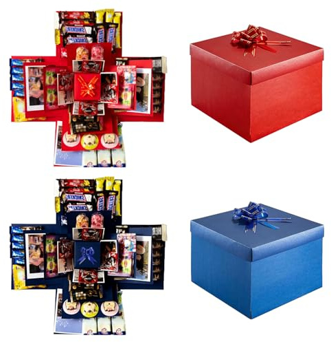 2Pcs Explosion Gift Box Set, 5 Layer Exploding Surprise Box for Birthday, Money Gifts, DIY Present Boxes for Anniversary, Valentine‘s Day（Blue & Red）