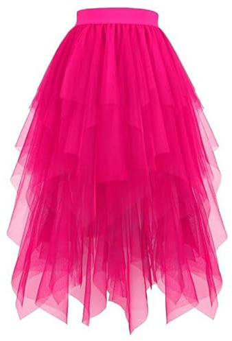Jupe Femme Tulle Tutu Irrégulier Superposée Ballet Prom Party Robe Plissée A-Line Midi pour Festival Soirée Discothèque Danse Rave Nouvel an Carnaval