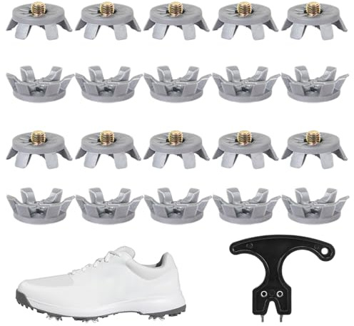 Punte da golf – 20 pezzi di tacchetti di ricambio, chiodi antiscivolo | Chiave inglese inclusa. per scarpe sportive per salto, allenamento da trail, scarpe da campo
