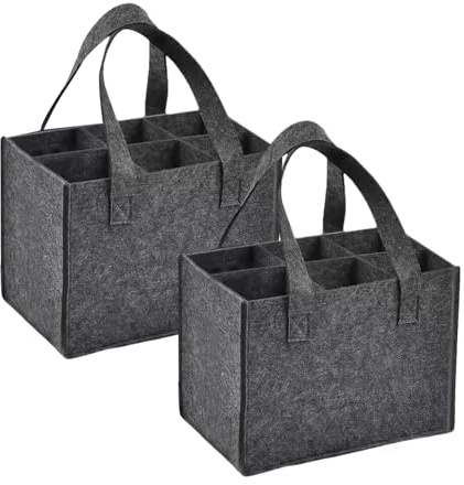 KUIZHEN 2 bolsas de fieltro para botellas de vino, 6 bolsas portátiles para botellas de vino, portabotellas con asa para guardar vino, cerveza, champán, bebidas, gris oscuro, Sencillo