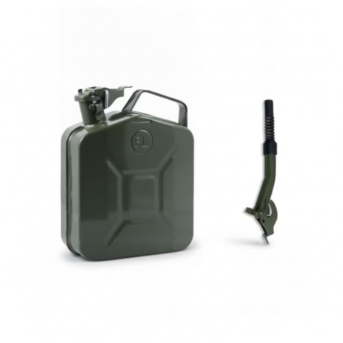 Bote de combustible de metal de 5 l, 5 L, con boquilla, tanque de almacenamiento de combustible diésel portátil para coche, camión, motocicleta, camping, bidón de aceite verde militar con dispensador