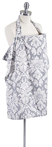 Bebe au Lait Premium Cotton Nursing Cover with Adjustable Strap, Boned Nursing Apron Cover Up, Breathable & Lightweight, Stylish & Discreet for Breastfeeding - Chateau Silver