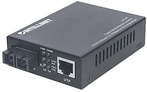 Intellinet 507349 Gigabit Ethernet Single-Mode Media Converter, 10/100/1000Base-T to 1000Base-LX (SC) Single-Mode, 20 km (12.4 mi)