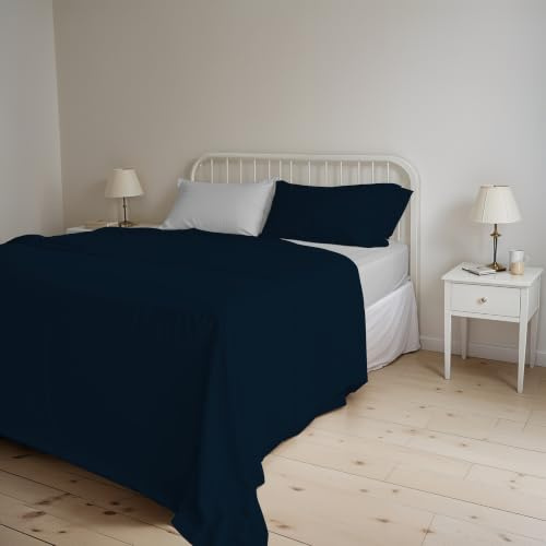 Italian Bed Linen Natural Color sängkläder set, 100% bomull, mörkblå/ljusgrå, dubbel