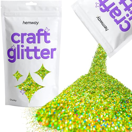 Hemway Craft Glitter Lime Green Holographic 100g Chunky Glitter | for Crafts, Resin, Cosmetic, Nail, Face, Body, Festival, Tumblers, Art, Candle, Crafting