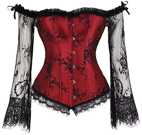 Zooma Femmes Princesse Renaissance Lace Up Corset, Floral Ruched Sleeves Bustier, Femme Steampunk Lingerie Gothique Bustier