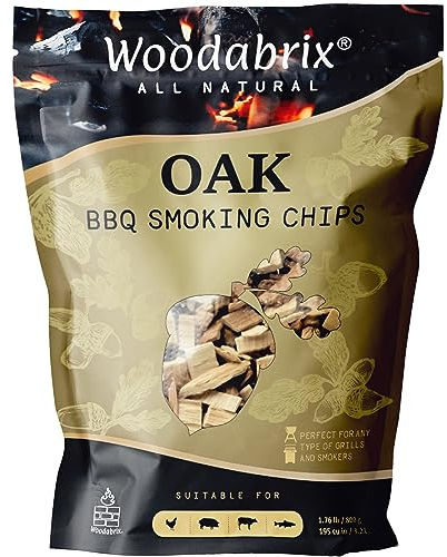 Woodabrix BBQ Trucioli di Legno per affumicatura a Carbone, Grill a Gas/Affumicatore, 100% Naturale, 800g/1.76lb (3.2L/195cuin), Rovere