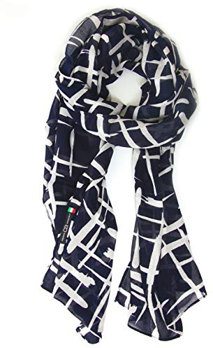 collezione alessandro Italienischer Schal Japan im maritimen Look dunkelblau und weiß 190cm x 55cm