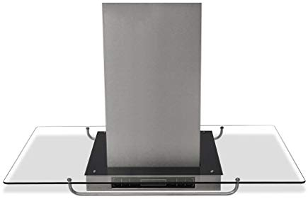 Cappa aspirante per isola con touch screen LCD, cappa aspirante decorativa in acciaio inox e vetro, design europeo, aspirazione 750 m³/h, rumore 65 dB, 90 x 54 x 59-106 cm