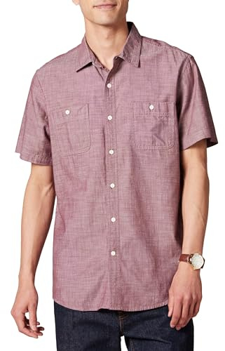 Amazon Essentials Men's Short-Sleeve Chambray Shirt, Burgundy, X-Large