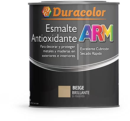 Esmalte Antioxidante ARM - Color Beige - 4 Litros - Superficie Exterior e Interior - Acabado Brillante y de Rápido Secado - Excelente Dureza y Resistencia - Duracolor