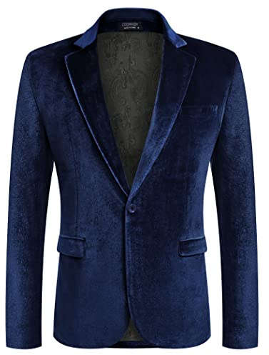COOFANDY Men's Navy Blue Blazer Velvet Suit Coats Tuxedo Dinner Suit Jacket (Dark Blue XL)