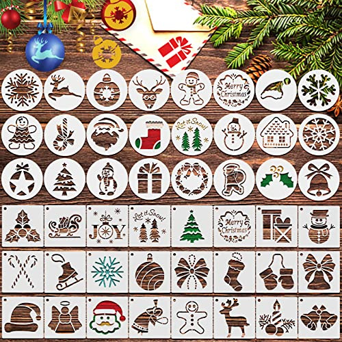 48 Stycken Julschabloner Mall för Målning, Ateranvändbar Julplaststencilhantverk för Barn Konstteckning Måla Sprayning Journalföring Scrapbook Fönsterglas Trädörr (48 stilar)