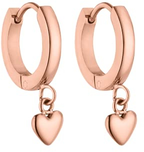 PURELEI® Lovely Heart Ohrringe (Silber, Rosegold), Damen Ohrringe aus langlebigem Edelstahl, Wasserfester Schmuck mit Herzanhängern, Durchmesser 13 mm (Rosegold)