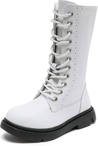 kkdom Boys Girls Leather Waterproof Lace Up Side Zipper Mid Calf Combat Riding Winter Boots (Toddler/Little Kid/Big Kid)