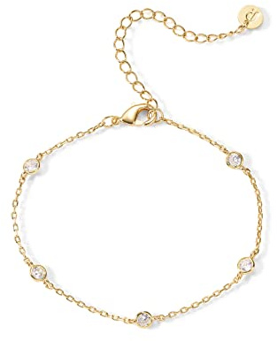PAVOI 14K Gold Plated Station Bracelet - Simulated Diamond BTY Bracelet - Womens CZ Chain - Yellow Gold