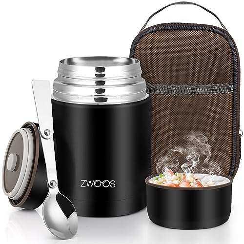 ZWOOS 800 ml Termo para Comida Recipiente Térmico para Comida, Frasco Acero Inoxidable Contenedor Térmico con Bolsa Aislada e Cuchara Plegable, para Sopa, Papilla, Arroz