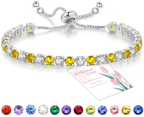 Suyi Tennis Bracelet Birthstone Cubic Zirconia Bracelet Silver Silder Bracelet Birthday Jewellery November Birthstone Bracelet