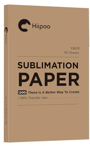Hiipoo Sublimationspapier, 33 x 48 cm, funktioniert mit Sublimationstinte und E-Sägras-Tintenstrahldruckern für Tassen, T-Shirts, leichte Stoffe und andere Sublimationsrohlinge (110 Blatt, 120 g)