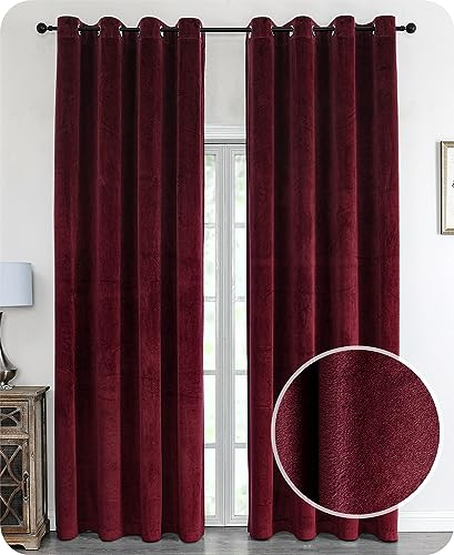 Samt Vorhang Ösen Verdunkelung Gardine Velvet Blickdicht, 140x145 cm (Breite 140 cm, Höhe 145 cm, Bordeaux)