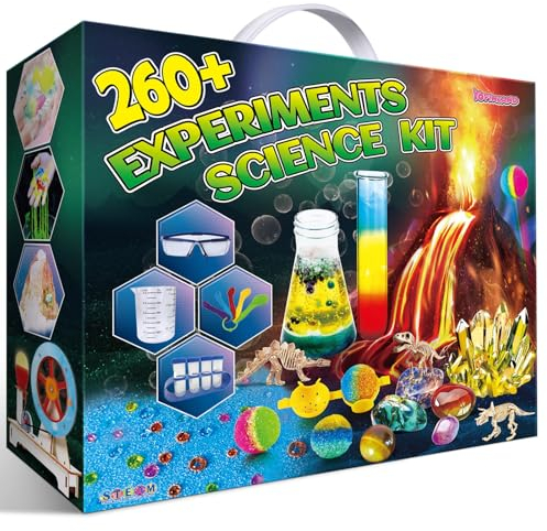 YOPINSAND 260 Experimente Kits für Kinder, STEM Kreativ Spielzeug Mint-Lernsatz Wissenschaft Experimentierkasten Labor Geschenke für Jungen Mädchen, Chemie-Set, Vulkan, Edelstein Ausgrabung