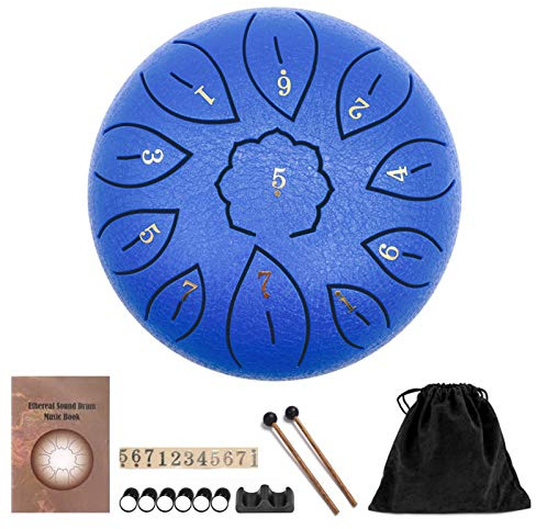Hand Pan Drum,SHUAIGUO 6in Metal Tongue Drum Mini 11-Tone Hand Pan Drums with Drumsticks Percussion Musical Instruments(Blue)