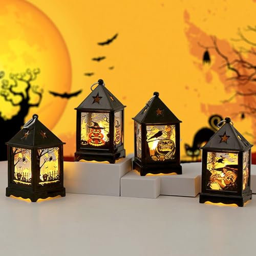 4 Pièces Lanterne Halloween LED, Suspendre Lanterne Decoration Halloween Exterieur Intérieur,Halloween Lanterne Bougie LED,Lanterne Citrouille Lumineuse Chandelier Jardins Décoration (A)