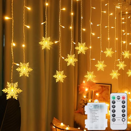 Ninonly Tenda Luminosa Natale, 96 LED Fiocco di Neve Luci Natale Tenda, 8 Modalità Catena Luminosa Impermeabile, Tenda Luci Natale Decorative Per Interni Esterno Festa Matrimonio Balconi