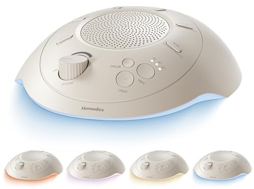 Homedics Sleep Better Portable Sound Machine, Night Light,12 Soothing Sounds Including White Noise, Rain, and Thunderstorm, Ultra-Portable Design, Auto-Off Timer, Ideal for Travel & Baby Sleep, Cream