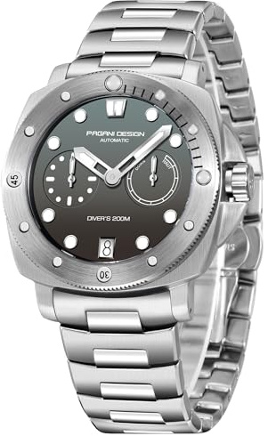 Pagani Design orologi da uomo Orologio meccanico a carica automatica, orologio da polso impermeabile 200M in vetro zaffiro, orologio casual sportivo da uomo con cinturino in nylon (grigio acciaio)