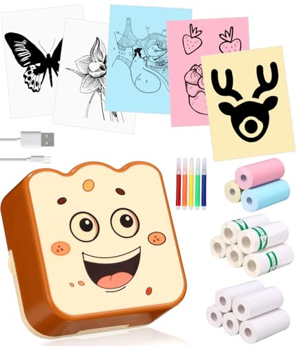 SOBEAU Mini Drucker,Taschendrucker,Mobiler Fotodrucker,Wireless Fotodrucker Thermodrucker mit 13 Rollen Druckerpapie und 5 Buntstifte,Smartphone Bluetooth Drucker für Notizen, Journal