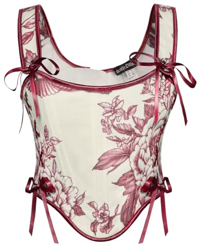 Scarlet Darkness Renaissance Corset Top for Women Floral Bustier Lace Up Boned Overbust Bodyshaper Corset Red Size 12