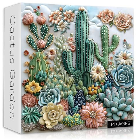 Cactus Puzzle for Adults, Unique Succulent Flower Plant Puzzle, Floral Nature Art Puzzle1000 Pieces, Challenging Aesthetic Jigsaw Puzzle