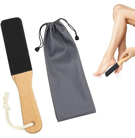 Lima per calli per pelle indurita o secca, raschietto per piedi in legno, strumento per lima per pedicure con tasca in tessuto impermeabile per raschietti pelle morta