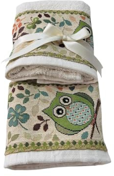 Corredocasa Set 2 Pezzi Asciugamani Spugna Idrofila 100% Puro Cotone Coppia Asciugamano Viso 60x110 + Ospite 40x60 cm Balza Stampa Gufetti Morbidi Assorbenti Italia Ottimi per Casa Bagno (Fantasia 1)