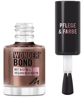 MANHATTAN Wonder'Bond Nail Polish Farbe & Pflege, vegan und tierversuchsfrei, aufbaubare Formel mit Biotin und veganem Keratin, leicht aufzutragen, Fb. 007 Penny Brown, 12 ml