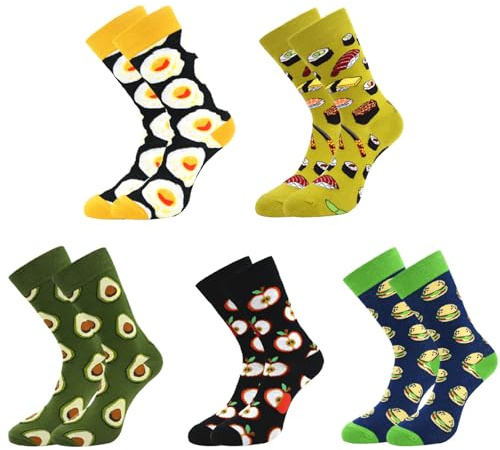 ComPDCVD 5 Pares Calcetines Hombres Divertidos Fantasía Calcetines Hombre Originales Dibujos de algodón Calcetine Invierno Largos Coloridos Calcetine Térmicos Regalos para Hombre y Mujer Unisex