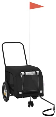 vidaXL Pet Bike Trailer, Pet Cart Carrier for Small Dogs, Dog Bike Trailer with Flag, Dog Bicycle Wagon Cargo Bike Cart, Black Oxford Fabric and Iron