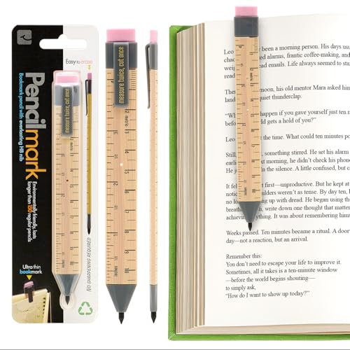 Gifts For Readers & Writers Pencilmark Marque-page Crayon 2 En 1 Règle, Marque-pages Graphite 3,8 mm Pour La Lecture Et L'écriture, Accessoires De Livres Avec Gomme Intégrée Et Clip