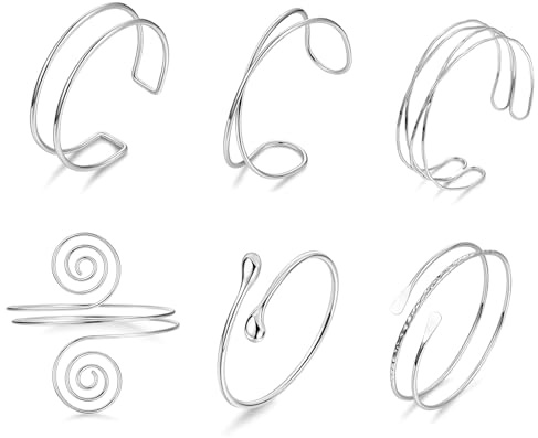 Kunaxku 6 Pezzi Braccio Polsino Braccio Regolabile Turbolenza Boho Bracciale Bangle Bracciale Gioielli Polsino bracciale Superiore Bracciali bracciale Gioielli Corpo Argento Sterling 925