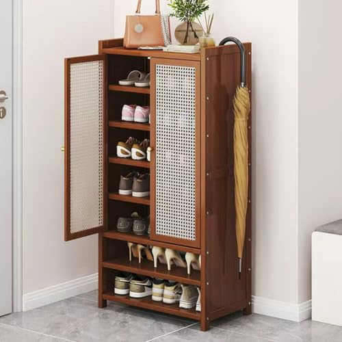 Generico Scarpiera Da Ingresso a 4 Ante Scarpiera Rattan Di Scarpe Armadio Portascarpe 8 Ripiani Mobiletto Slim Ingresso Scarpiera Chiusa In Bambù Per Corridoio Camera Da Letto,C