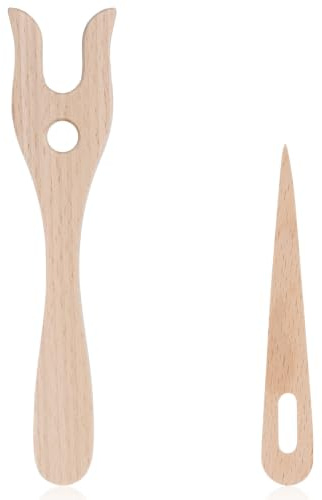 HJZHII Lot de 2 fourchettes à tricoter en bois, aiguilles à tricoter en bois, outils à tricoter faits à la main, crochets en bois, accessoires pour tissage créatif, cordes faites à la main, produits